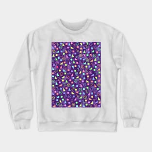 Retro Shapes Peace Signs On Purple Crewneck Sweatshirt